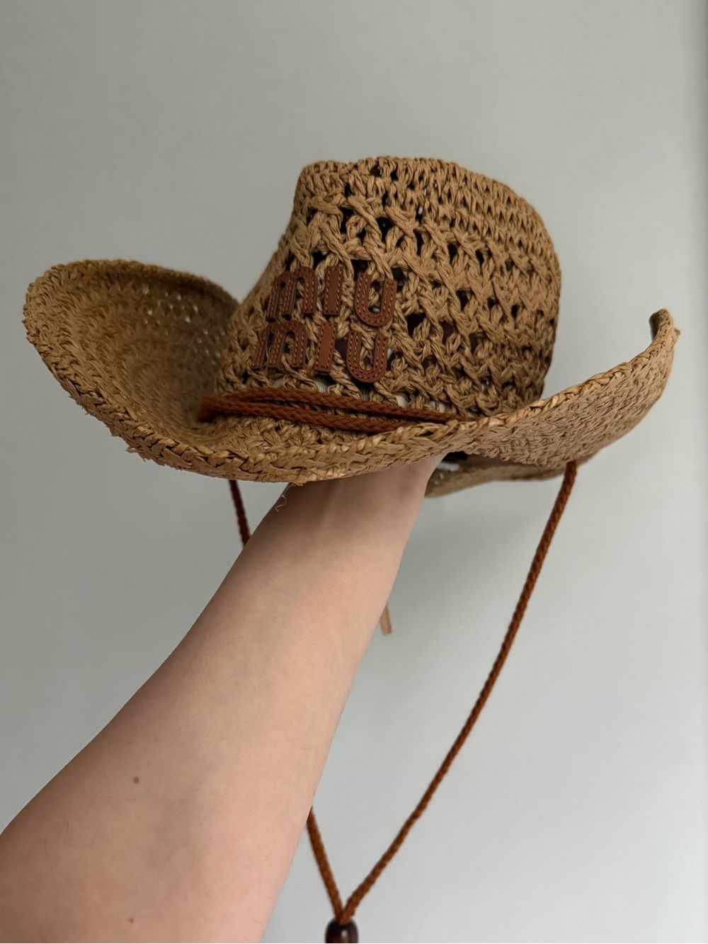 Beige rafia miu miu hat
